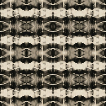 Wave Ripple Band Seamless Pattern in Black and Natural Linen Shibori Resist Dye Textile Background