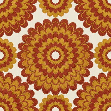 Sunburst Rosette Seamless Pattern in Rust and Mustard Suzani Embroidery Textile Background