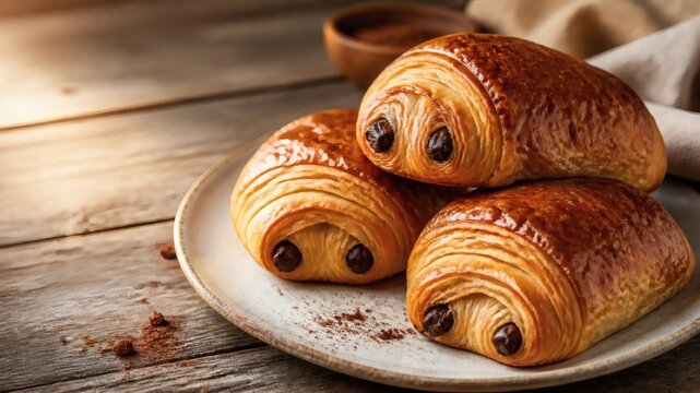 Pain au Chocolat on a wooden table