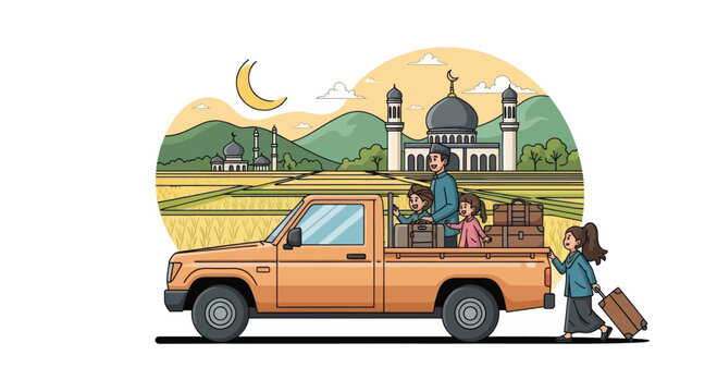 Family loading truck for Eid holiday travel homecoming