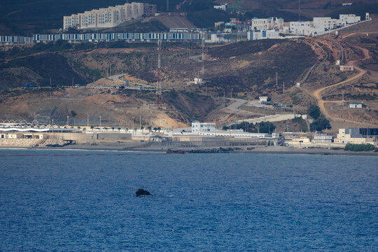 El Tarajal border crossing between Spain Ceuta and Morocco viewed from sea