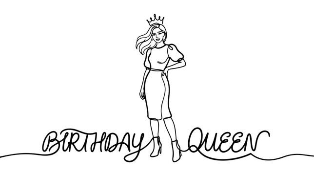 Royal Birthday Queen Female Portrait Highly Thick Continuous Line Drawing