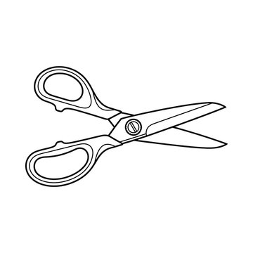 Sharp metal scissors outline vector illustration isolated on white background