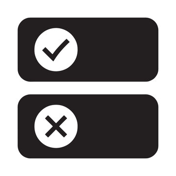 Checkmark and cross icons on black rectangles with white circles
