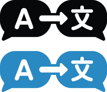 Language translation speech bubble icons vector set, translation language communication symbols, multilingual dialogue, linguistic dictionary, international interface, learning education business.