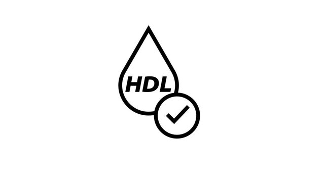 Hdl cholesterol icon animation showing healthy blood test result on clean white background.