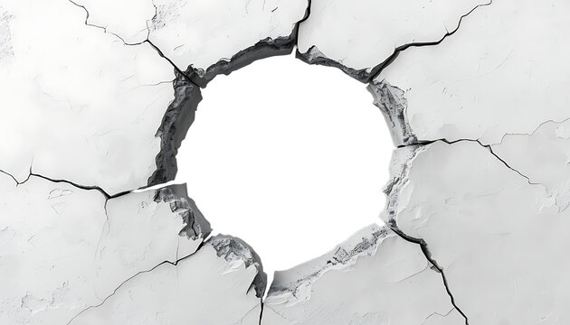 Cracked hole in the plaster of the wall 