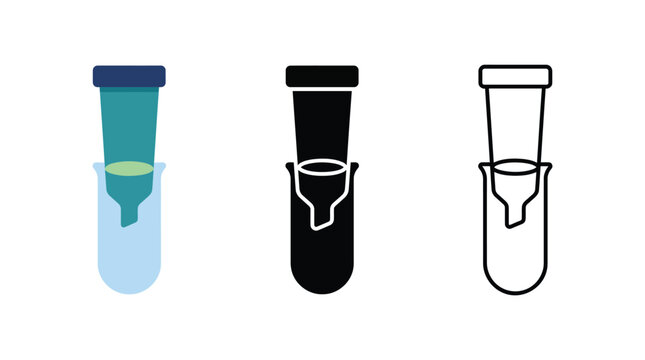 Microtube spin column filter icons in flat silhouette and outline laboratory styles.