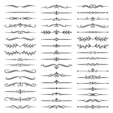 Elegant Black Monochromatic Ornamental Divider Lines Collection Featuring Swirls Swags Arrows