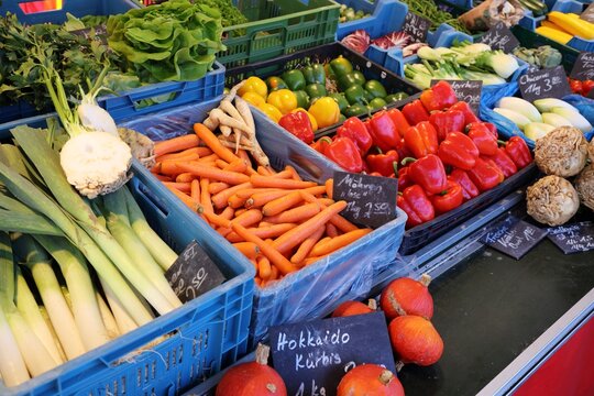 German vegetables at a food market in Dortmund, Germany.