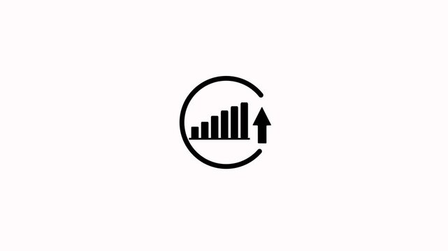 Business graph chart increasing circle with up arrow moving animation on white background. Financial graph and up arrow for positive increase chart, Upward trend business growth and profit concept