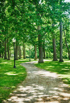 dirt path at Congress Park in downtown Saratoga Springs, New York