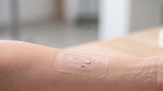 Wearable biosensor patch on forearm for health monitoring and flexible electronic skin sensor