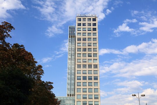 DORTMUND, GERMANY - SEPTEMBER 16, 2020: Harenberg City Center HCC office building in Dortmund, Germany. The building is used by Hays, AOK NordWest, Cassini and other companies.