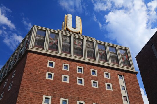 DORTMUND, GERMANY - SEPTEMBER 16, 2020: Dortmunder U (U-Turm), a former brewery building converted to museum and centre for the arts. Dortmund is the largest city in Ruhr area of Germany.