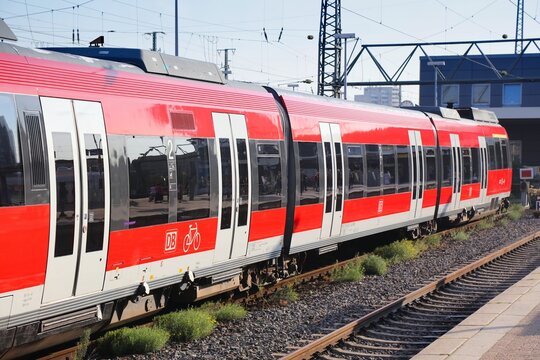 DORTMUND, GERMANY - SEPTEMBER 16, 2020: Deutsche Bahn passenger train waiting at Hauptbahnhof station in Dortmund.