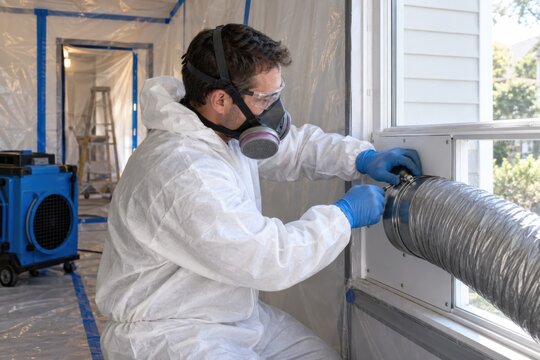 Technician installing exhaust duct in containment zone