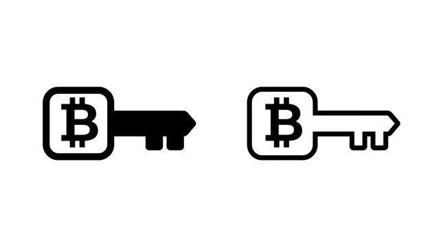 Bitcoin key icons representing cryptocurrency security, digital wallet access and blockchain protection