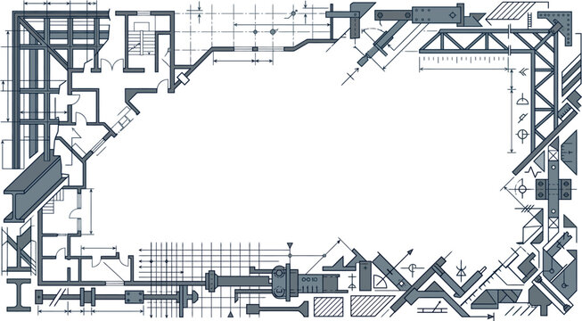 Technical blueprint frame with architectural and engineering details a flat vector design for construction concepts and design projects