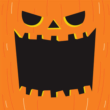 Jack O Lantern pumpkin face Halloween frame background with copy space, vector illustration