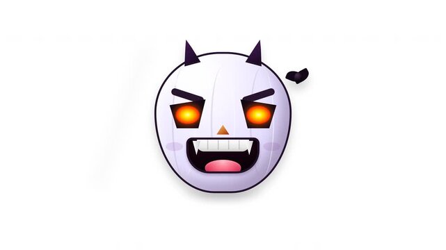 Grinning demon mask emojis with glowing orange eyes on white background