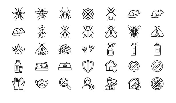Pest Prevention Disinfection Sanitation and Insect Control Editable Icons