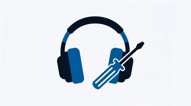 Headphones icon with a screwdriver represents audio equipment repair and technical support services.
