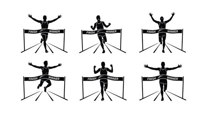 Silhouette of runners crossing finish line a vector illustration