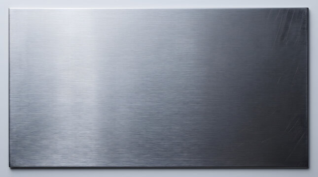 Brushed stainless steel texture, polished silver metal background, industrial chrome surface with light reflections, sleek metallic plate for product backdrop