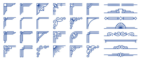 Premium set of art deco style corners and dividers collection of geometric border elements, linear frames, and elegant symmetrical designs for retro or modern graphic projects © Zhang Wei