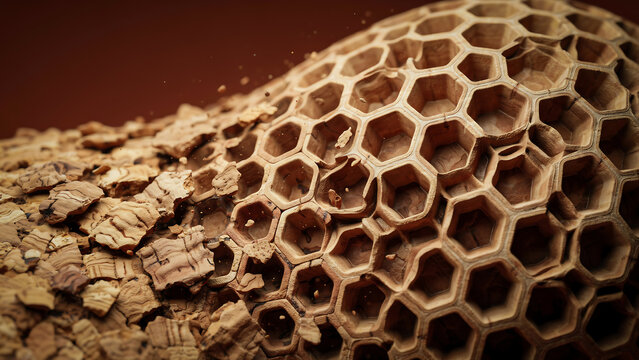 Honeycomb structure with natural texture 3D rendering organic geometry honeycomb hexagonal