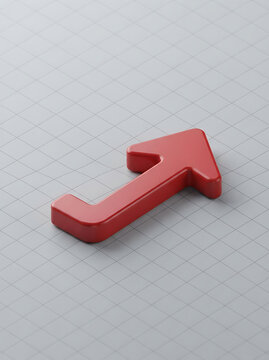 Red bent arrow icon performing pointing in digital environment with transparent background