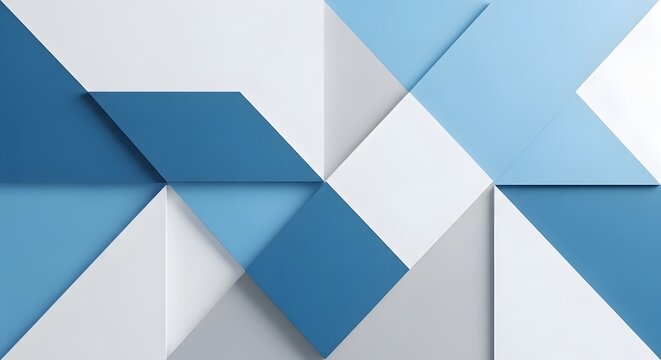 Geometric shapes in blue and white with soft shadows creating depth for corporate backgrounds