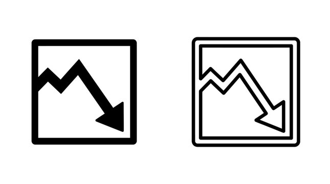 Business downturn icon set with down arrow chart vector graphic illustration symbol for finance market