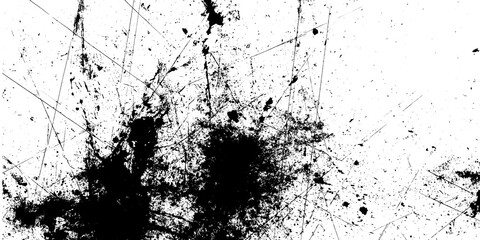 Fototapeta premium Black ink splatter texture on a white background with distressed grunge elements