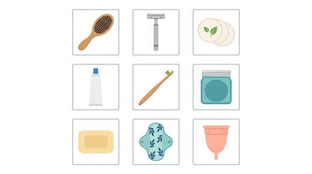 Set of sustainable personal care products and eco friendly hygiene items as a conceptual illustration of a zero waste lifestyle in the bathroom