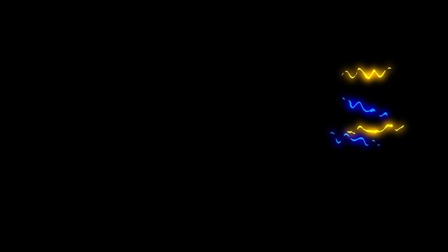 Electric storm power flash animation, bright yollow and blue lightning strikes, glowing discharge sparks, thunder energy explosion and cinematic VFX overlay on black screen background 4K video
