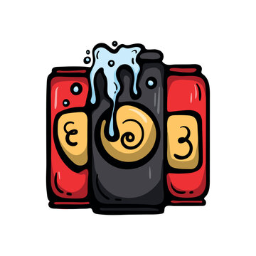 Three beer cans icon. Hand drawn doodle clipart for Oktoberfest drinks, Bavarian festival, brewery party and German celebration.
