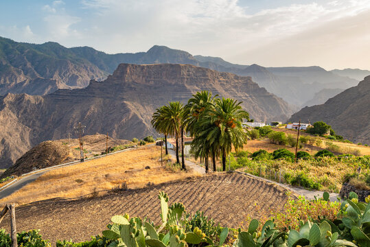 Rural mountain landscape view from Mesa Verde mountain settlement, Artenara, Gran Canaria, Canary Islands, Spain