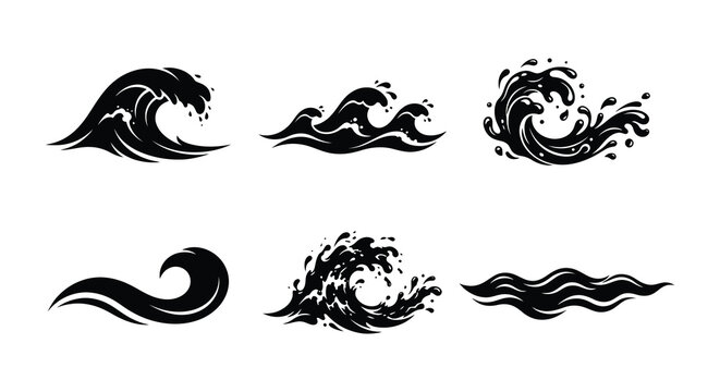 Black wave shapes collection vector illustration on a white background