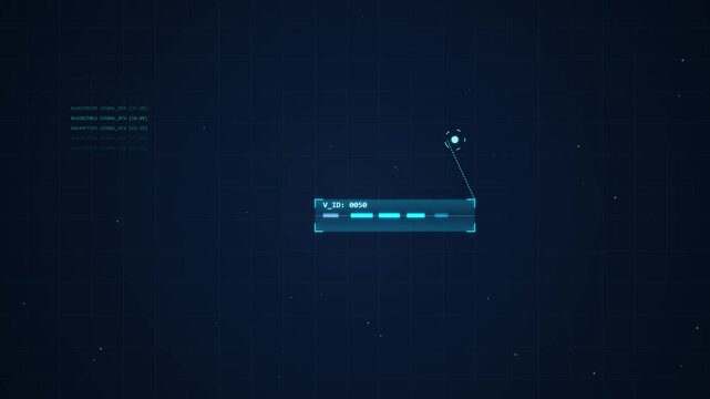Digital data stream background with glowing abstract interface elements and grid lines, dark blue futuristic technology visualization
