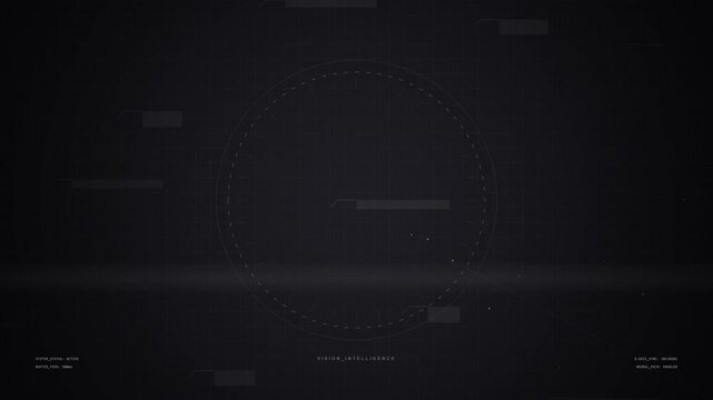 Digital data streams and HUD elements overlay, futuristic glitch effect, dark gray background with glowing particles, abstract technology interface
