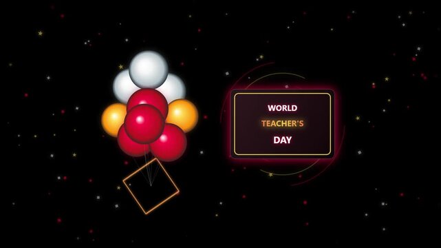 Red and white balloons ascend with a golden trophy against a dark starry background symbolizing success and achievement