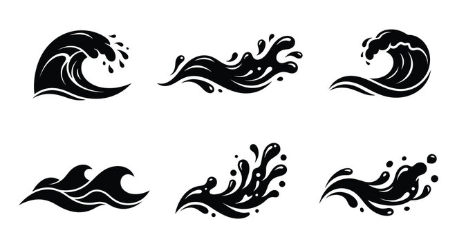 Black wave shapes collection vector illustration on a white background