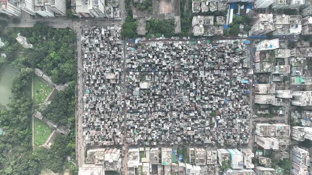 Aerial view of Geneva Camp in Dhaka, Bangladesh.