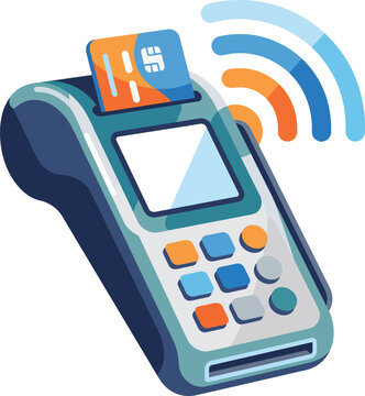 POS Electronic Payment Terminal with Contactless IC Smart Card Vector Illustration