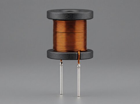 Radial leaded power inductor with copper wire winding on ferrite core for voltage stability.