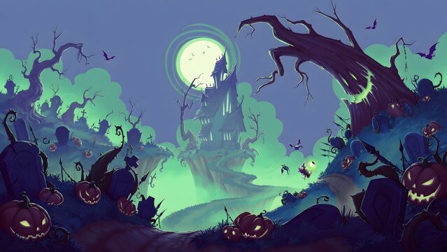 Festive spooky Halloween graphic design or celebration scene creatively visualized