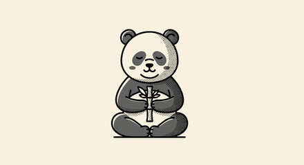 Minimalist cute panda sitting holding bamboo. © Notren