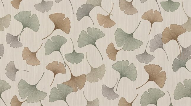 Ginkgo leaf pattern wallpaper with textured beige background